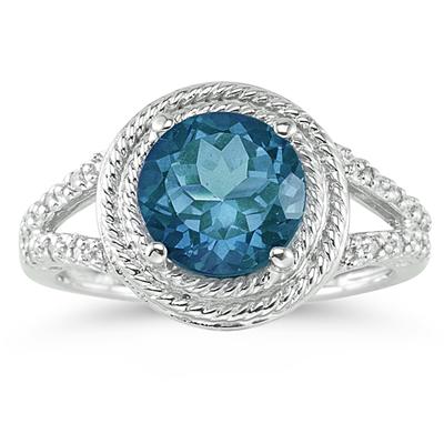 Blue Topaz and Diamond Ring in 10K White Gold