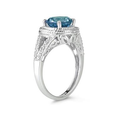 Blue Topaz and Diamond Ring in 10K White Gold