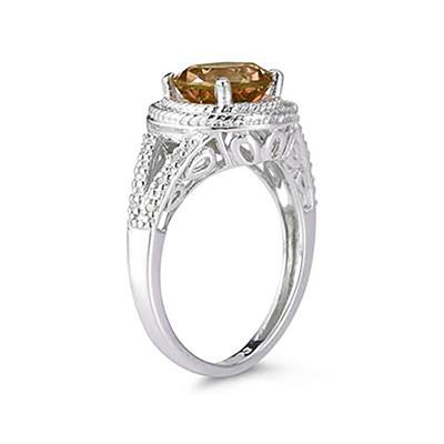 Citrine and Diamond Ring in 10K White Gold