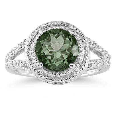 Green Amethyst and Diamond Ring in 10K White Gold
