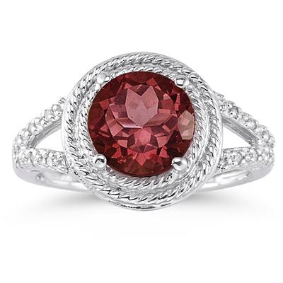 Garnet and Diamond Ring in 10K White Gold