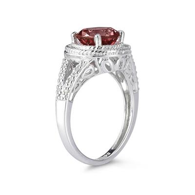 Garnet and Diamond Ring in 10K White Gold