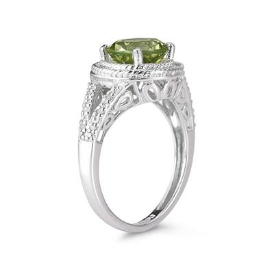 Peridot and Diamond Ring in 10K White Gold