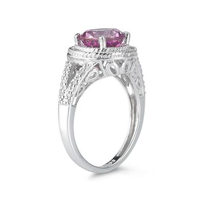 Pink Topaz and Diamond Ring in 10K White Gold