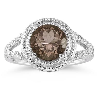 Smokey Quartz and Diamond Ring in 10K White Gold