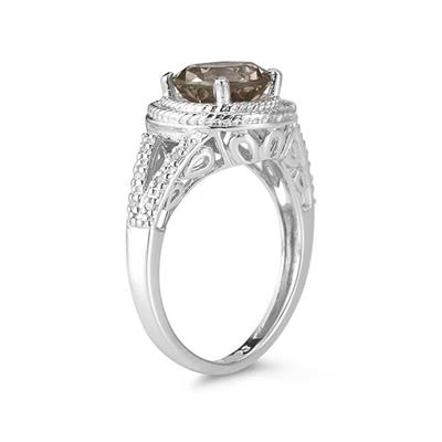 Smokey Quartz and Diamond Ring in 10K White Gold