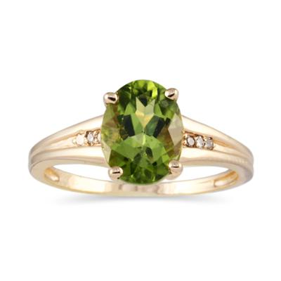 1.20ct Oval Cut Peridot & Diamond Ring in Yellow Gold