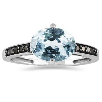Aquamarine and Black Diamond Ring in 10K White Gold