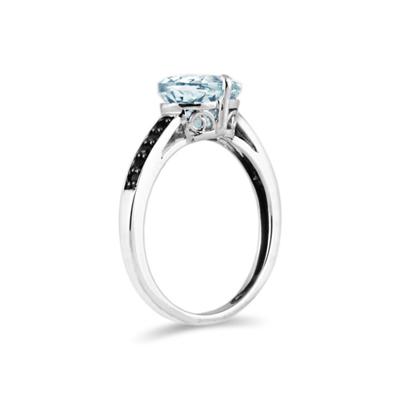 Aquamarine and Black Diamond Ring in 10K White Gold