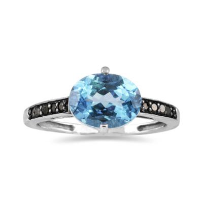 Blue Topaz and Black Diamond Ring in 10K White Gold