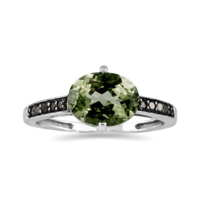 Green Amethyst and Black Diamond Ring in 10K White Gold