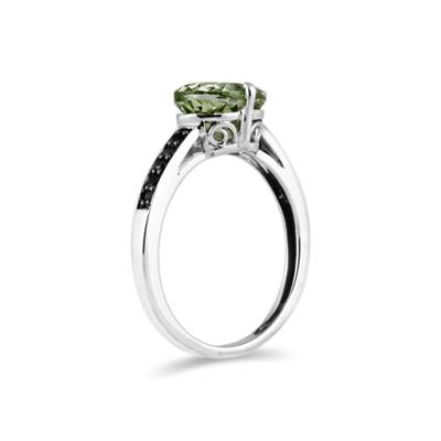 Green Amethyst and Black Diamond Ring in 10K White Gold