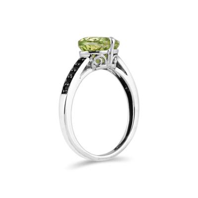 Peridot and Black Diamond Ring in 10K White Gold
