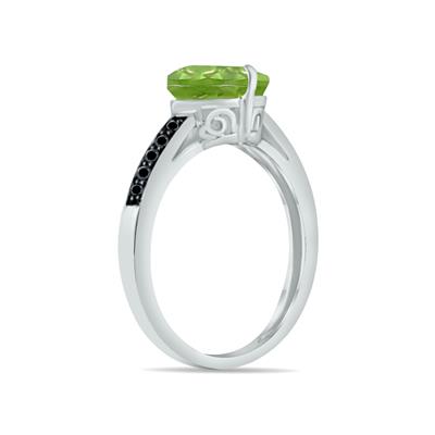 Peridot and Black Diamond Ring in 10K White Gold