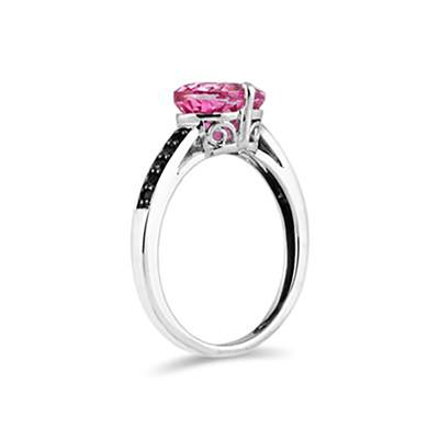 Pink Topaz and Black Diamond Ring in 10K White Gold