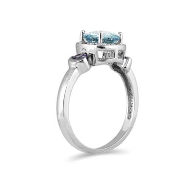 Cushion Cut Aquamarine & Tanzanite and Diamond 10k White Gold Ring