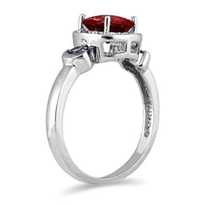 Cushion Cut Garnet & Tanzanite and Diamond 10k White Gold Ring