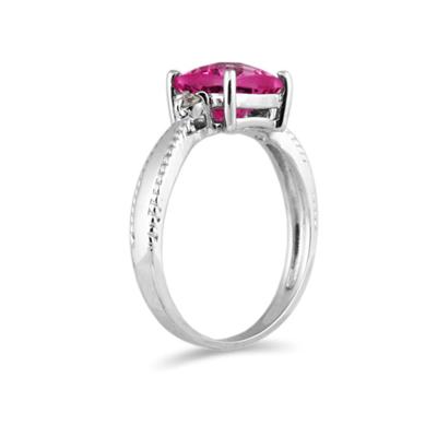 Cushion Cut Pink Topaz & Tanzanite and Diamond 10k White Gold Ring
