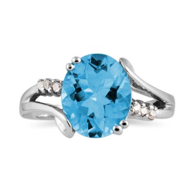 3ctw. Oval Cut Blue Topaz & Diamond Ring in White Gold