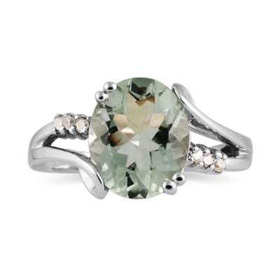3ctw. Oval Cut Green  Amethyst  & Diamond Ring in White Gold