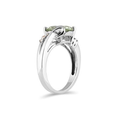 3ctw. Oval Cut Green  Amethyst  & Diamond Ring in White Gold