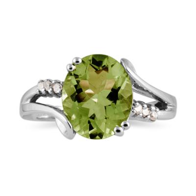 3 Carat TW Oval Cut Peridot & Diamond Ring in 10k White Gold