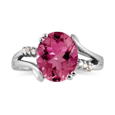 3ctw. Oval Cut Pink Topaz & Diamond Ring in White Gold