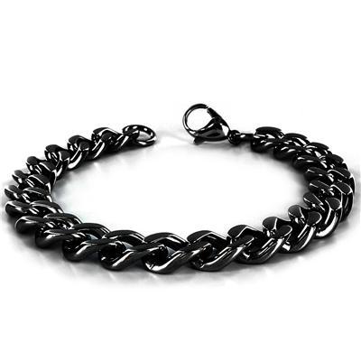 Stainless Steel Black Plated Mens Curb Chain Bracelet 8.5 Inch