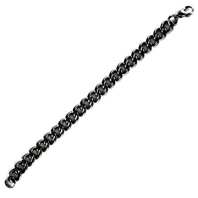 Stainless Steel Black Plated Mens Curb Chain Bracelet 8.5 Inch