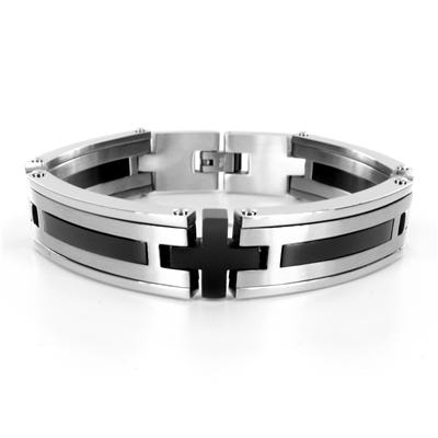 Stainless Steel Black Plated Mens Bracelet (15mm) - 8.5 Inches