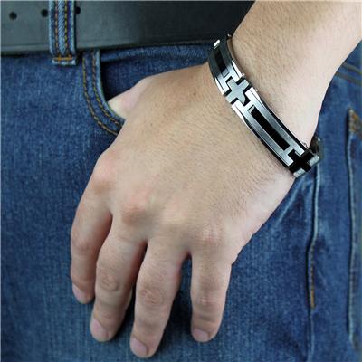 Stainless Steel Black Plated Mens Bracelet (15mm) - 8.5 Inches