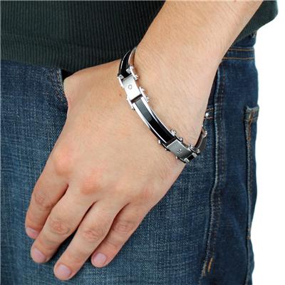 Stainless Steel Black Plated Mens Bracelet (10mm) - 8.75 Inches
