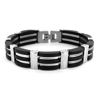 Stainless Steel Black Rubber Polished Bracelet