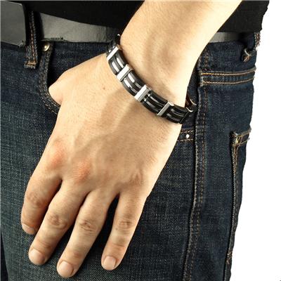 Stainless Steel Black Rubber Polished Bracelet