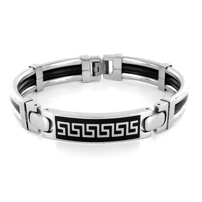 Stainless Steel Greek Key Pattern Enamel Link Bracelet