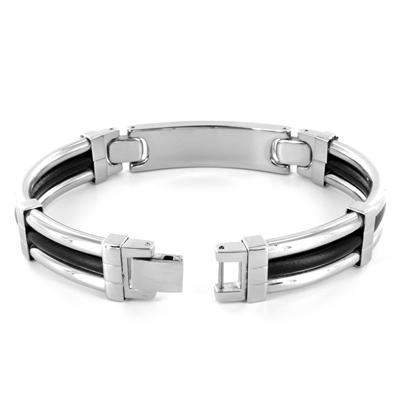 Stainless Steel Greek Key Pattern Enamel Link Bracelet