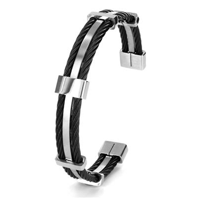 Stainless Steel Blackplated Cable Cuff Bracelet