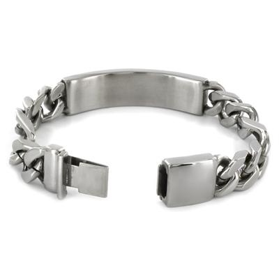 Mens Engraveable Stainless Steel ID Bracelet with Hidden Clasp