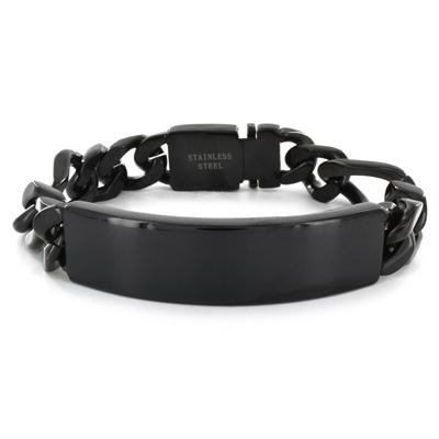Mens Engraveable Black Plated Stainless Steel ID Bracelet with Hidden Clasp