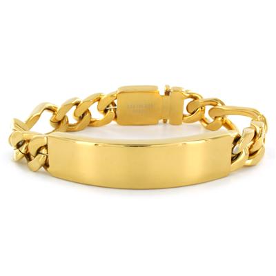 Mens Engraveable Gold Plated Stainless Steel ID Bracelet with Hidden Clasp