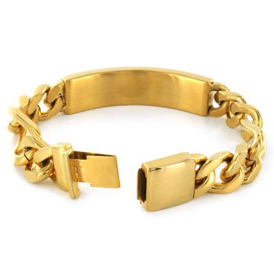 Mens Engraveable Gold Plated Stainless Steel ID Bracelet with Hidden Clasp