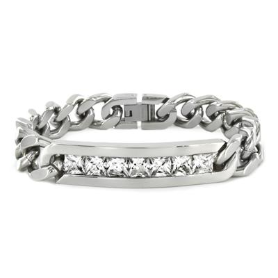 Stainless Steel Cubic Zirconia ID Bracelet