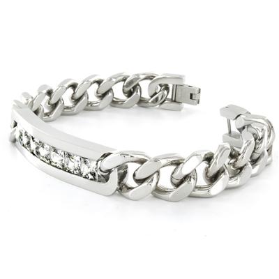 Stainless Steel Cubic Zirconia ID Bracelet