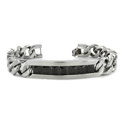 Stainless Steel Black Cubic Zirconia ID Bracelet