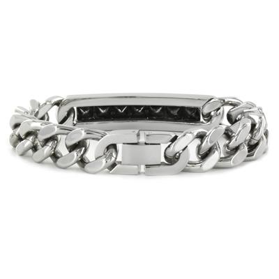 Stainless Steel Black Cubic Zirconia ID Bracelet