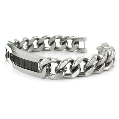 Stainless Steel Black Cubic Zirconia ID Bracelet