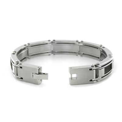 Stainless Steel Black Cable Inlay Link Bracelet