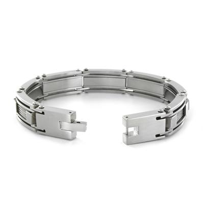 Stainless Steel White Cable Inlay Link Bracelet