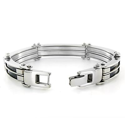 Stainless Steel Mens Cable and Black Carbon Fiber Bracelet