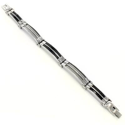 Stainless Steel Mens Cable and Black Carbon Fiber Bracelet